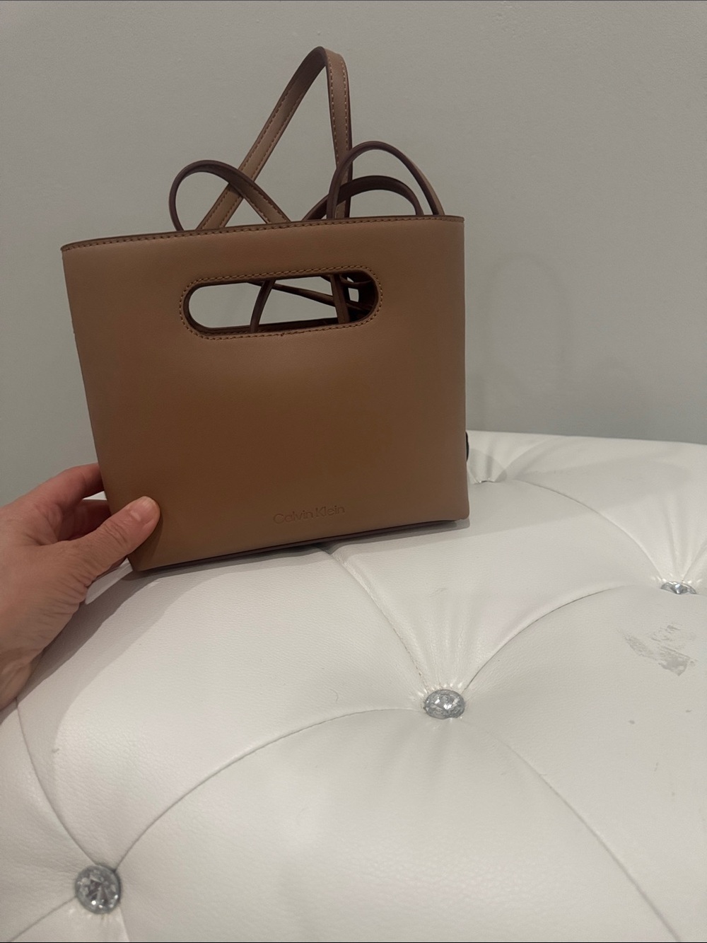 Calvin Klein Tan Leather Mini Tote with Cutout Handles